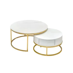 2 Pieces Coffee Table Round Table For Living Room With Storage Drawing