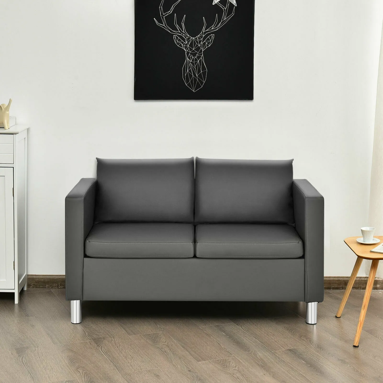 2 Seater PU Leather Accent Tub Sofa with Pillows