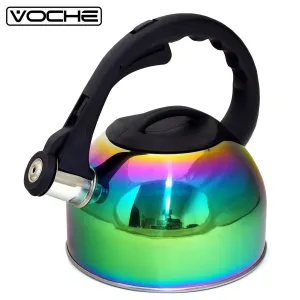 2L Stovetop Whistling Kettle Stainless Steel Iridescent Rainbow Multi Coloured