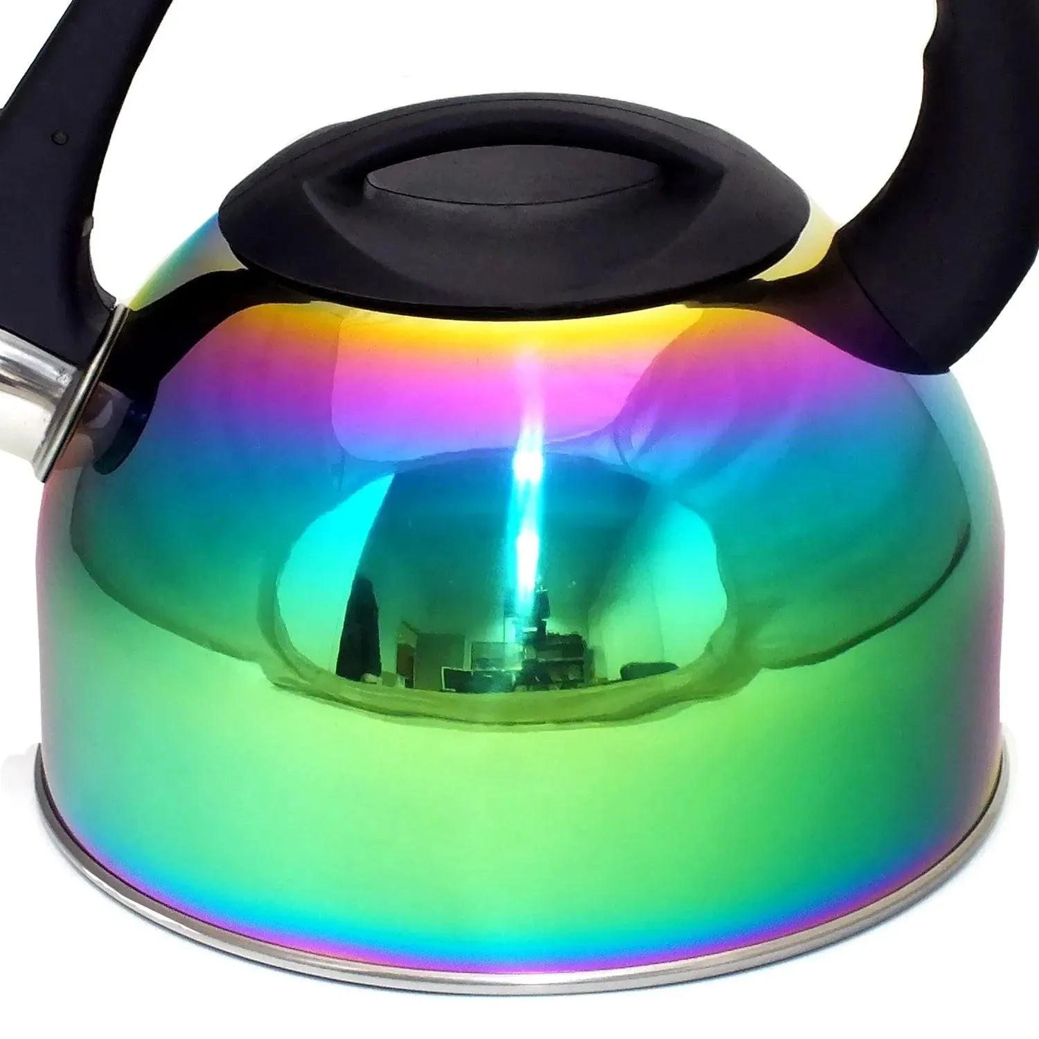 2L Stovetop Whistling Kettle Stainless Steel Iridescent Rainbow Multi Coloured