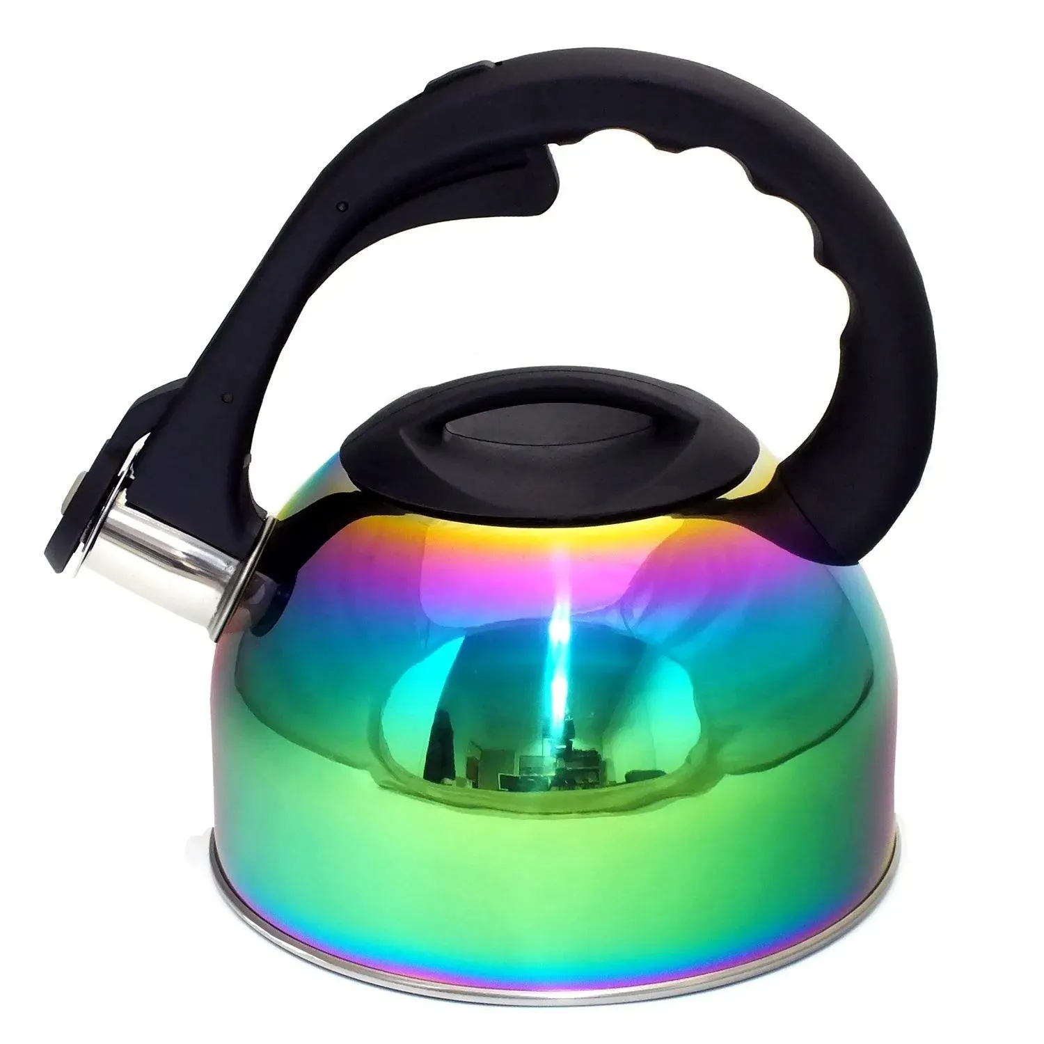 2L Stovetop Whistling Kettle Stainless Steel Iridescent Rainbow Multi Coloured