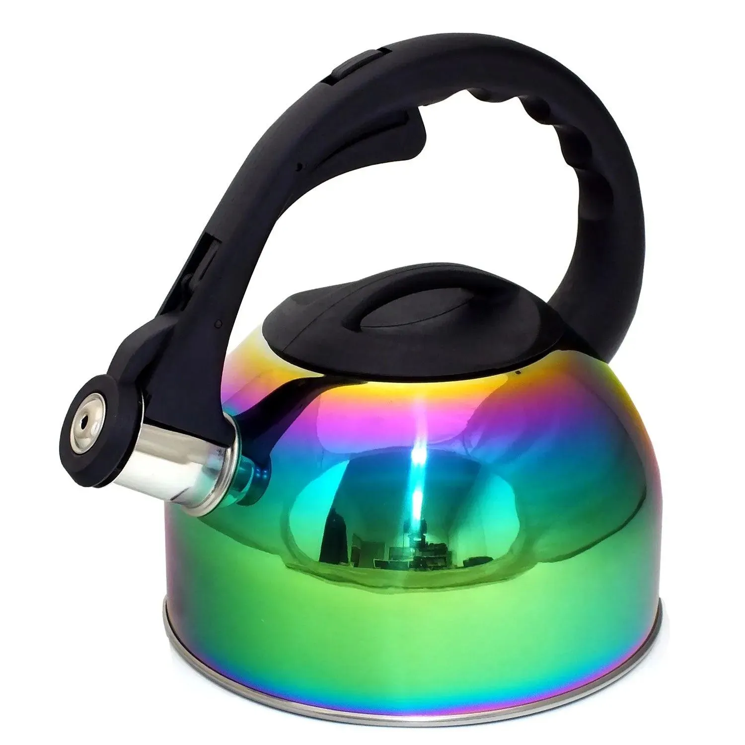 2L Stovetop Whistling Kettle Stainless Steel Iridescent Rainbow Multi Coloured