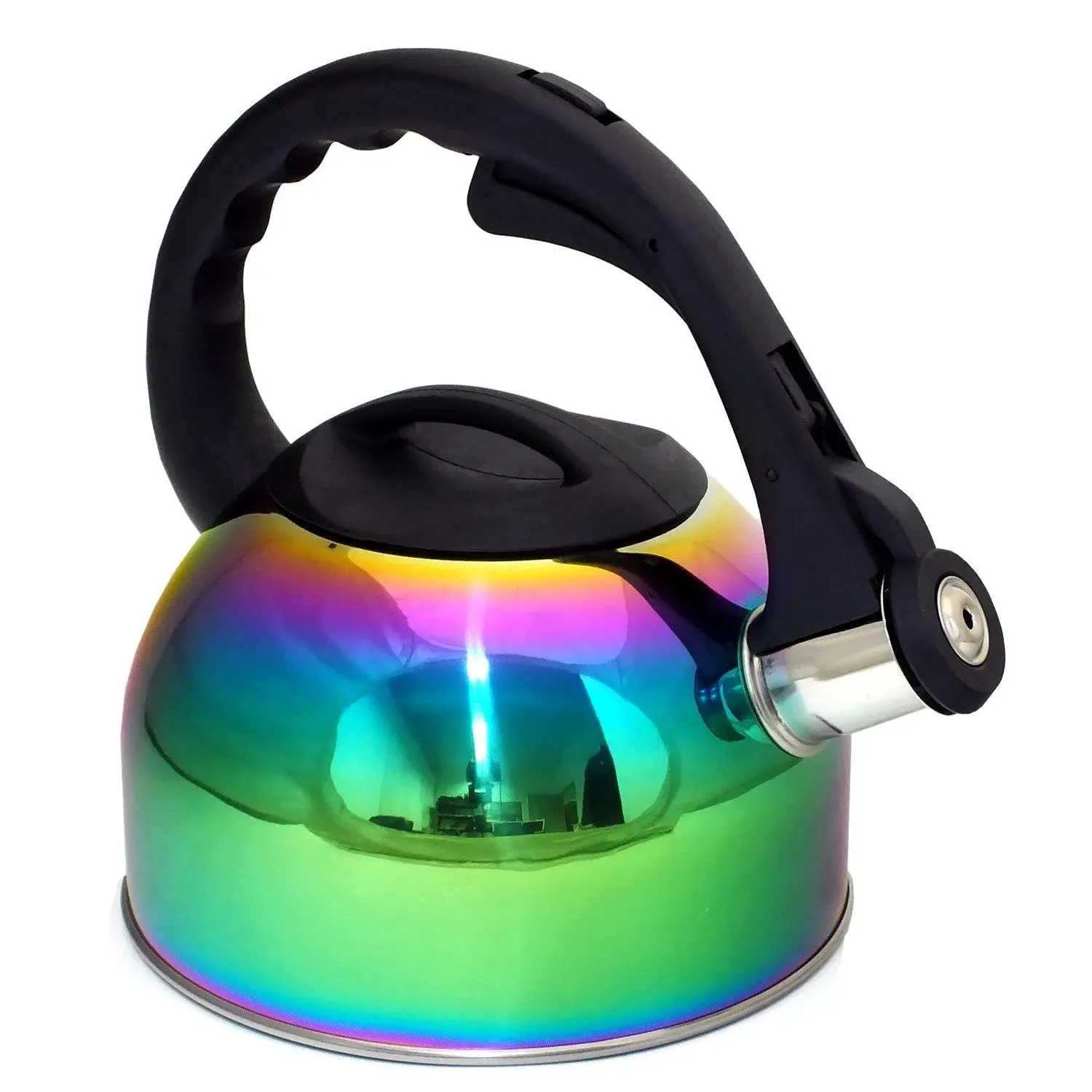 2L Stovetop Whistling Kettle Stainless Steel Iridescent Rainbow Multi Coloured