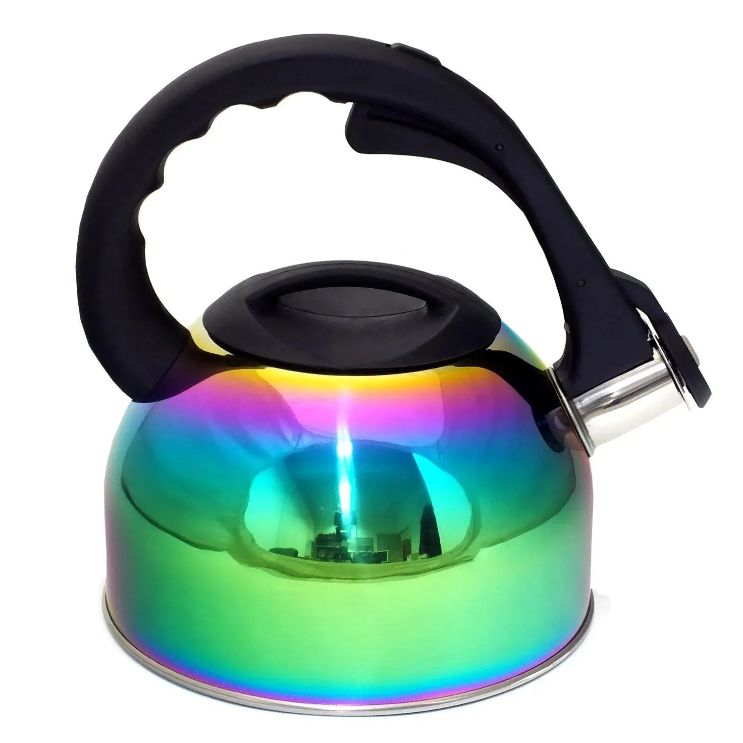 2L Stovetop Whistling Kettle Stainless Steel Iridescent Rainbow Multi Coloured