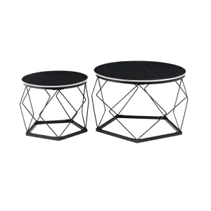 2Pcs Of Living Room Round Side Coffee Tables With A Nest Frame CT-31-5 Black