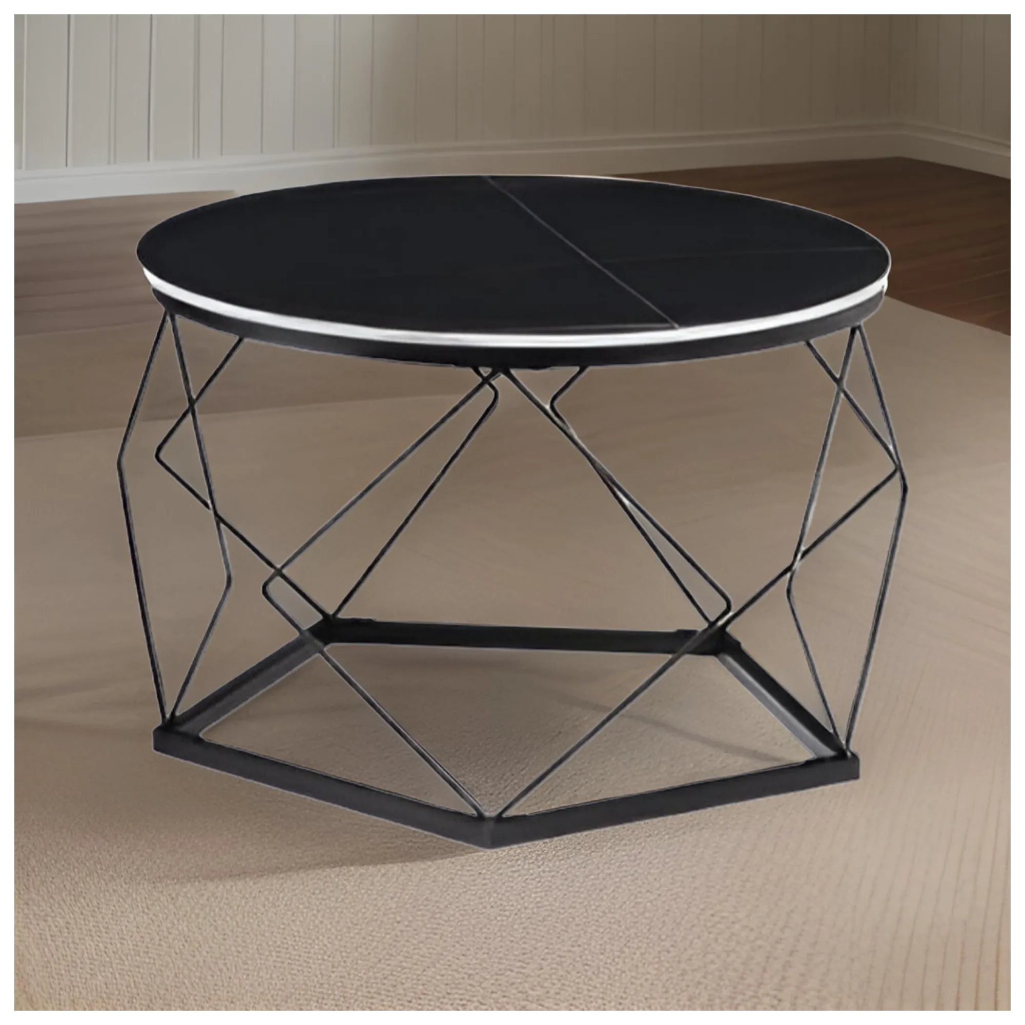 2Pcs Of Living Room Round Side Coffee Tables With A Nest Frame CT-31-5 Black