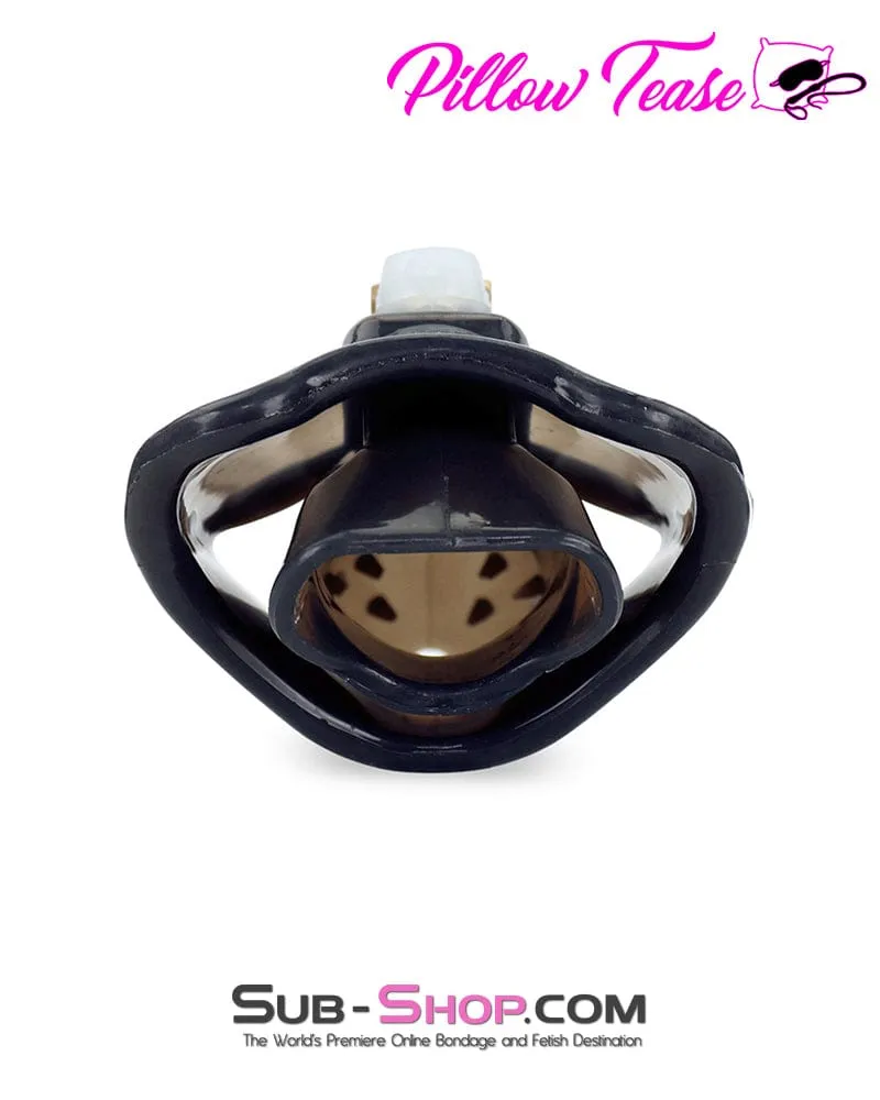 3459AR-SIS      Spiked Black Locking Silicone Sissy Chastity Cage with Ball Stretching Cock Ring