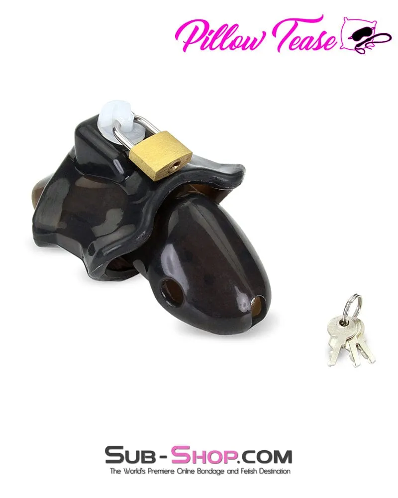 3459AR     Spiked Black Locking Silicone Chastity Cage with Ball Stretching Cock Ring