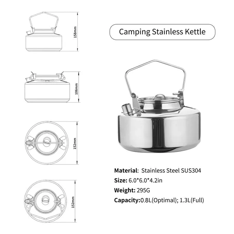 45.6oz Antarcti Stainless Steel Backpacking Camping Kettle Bushcraft Gear