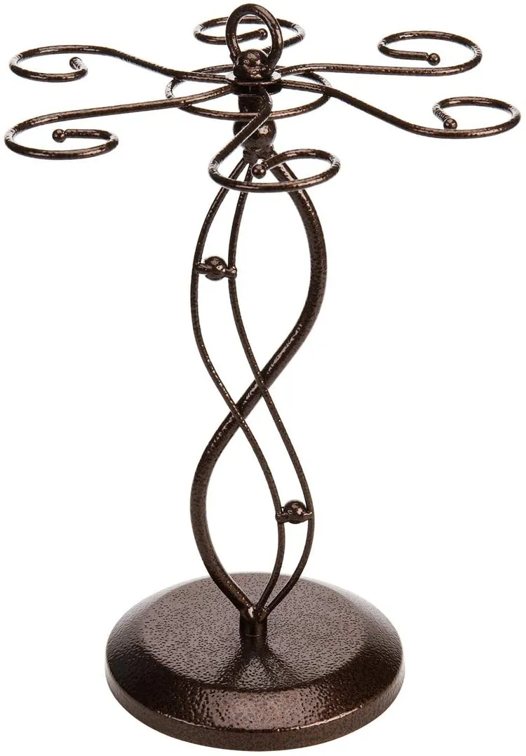 Bronze Metal Scrollwork Tabletop Wine Glass Rack with 6 Hooks