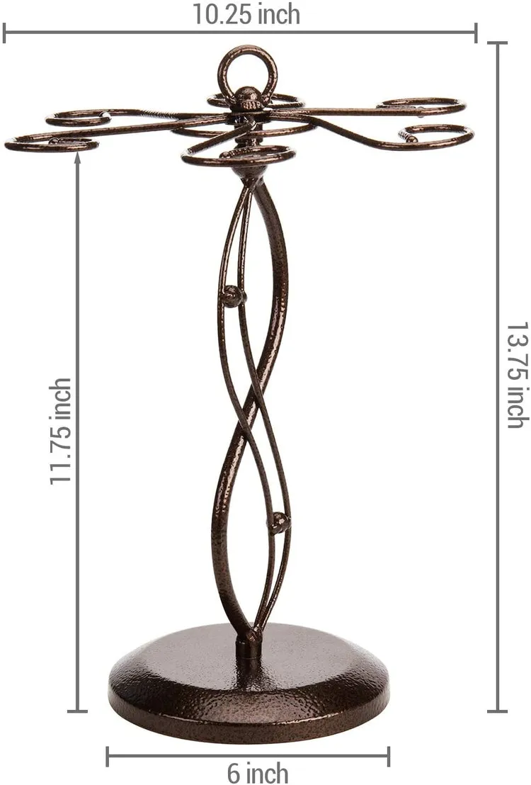 Bronze Metal Scrollwork Tabletop Wine Glass Rack with 6 Hooks