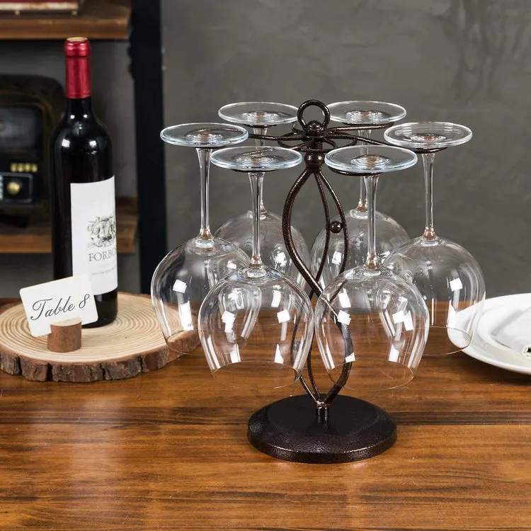 Bronze Metal Scrollwork Tabletop Wine Glass Rack with 6 Hooks