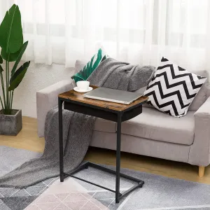 C-Shape Side Table, Flip Top Sofa End Table with Fabric Basket