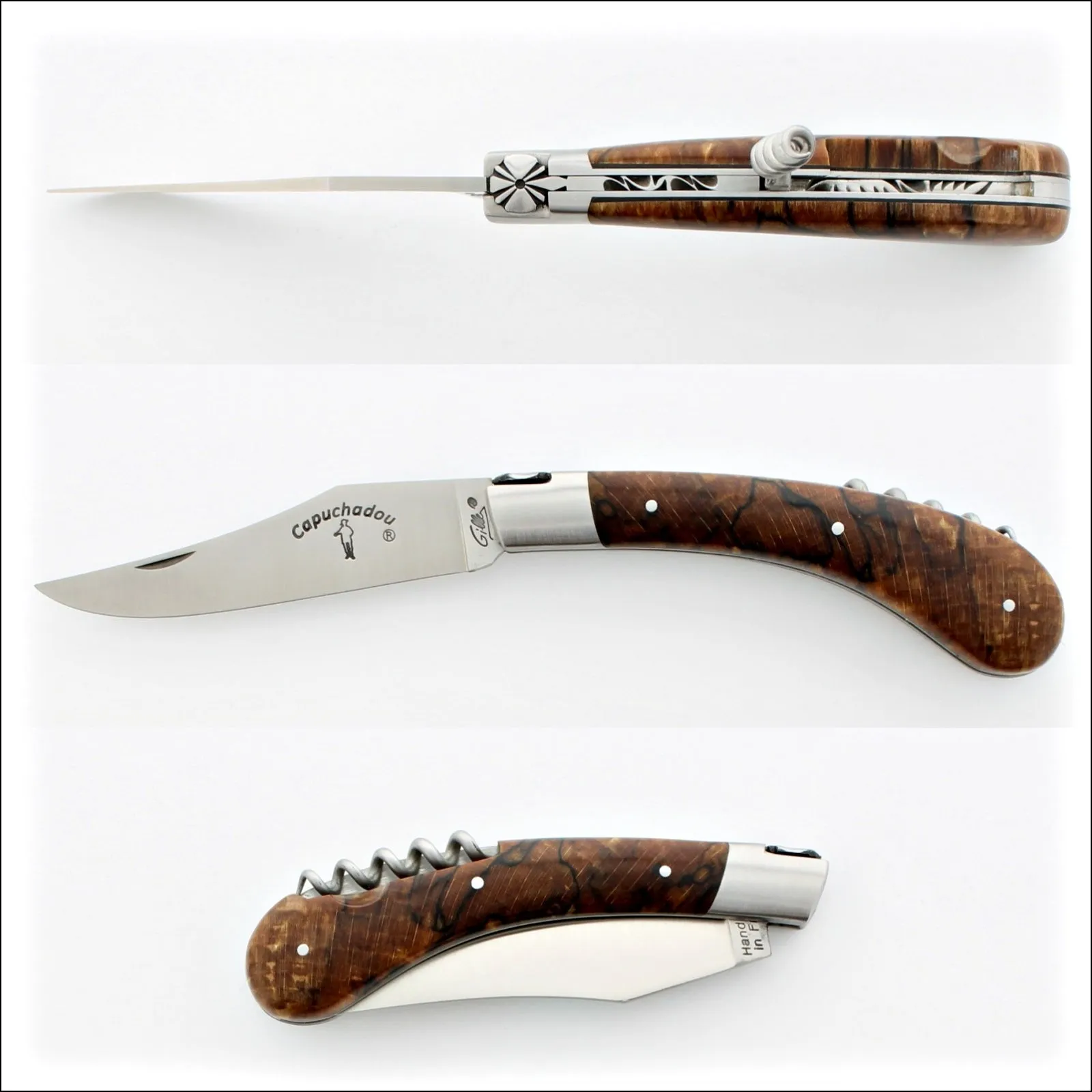 Capuchadou 12 cm Classic  Corkscrew Knife Burled Beech End Grain