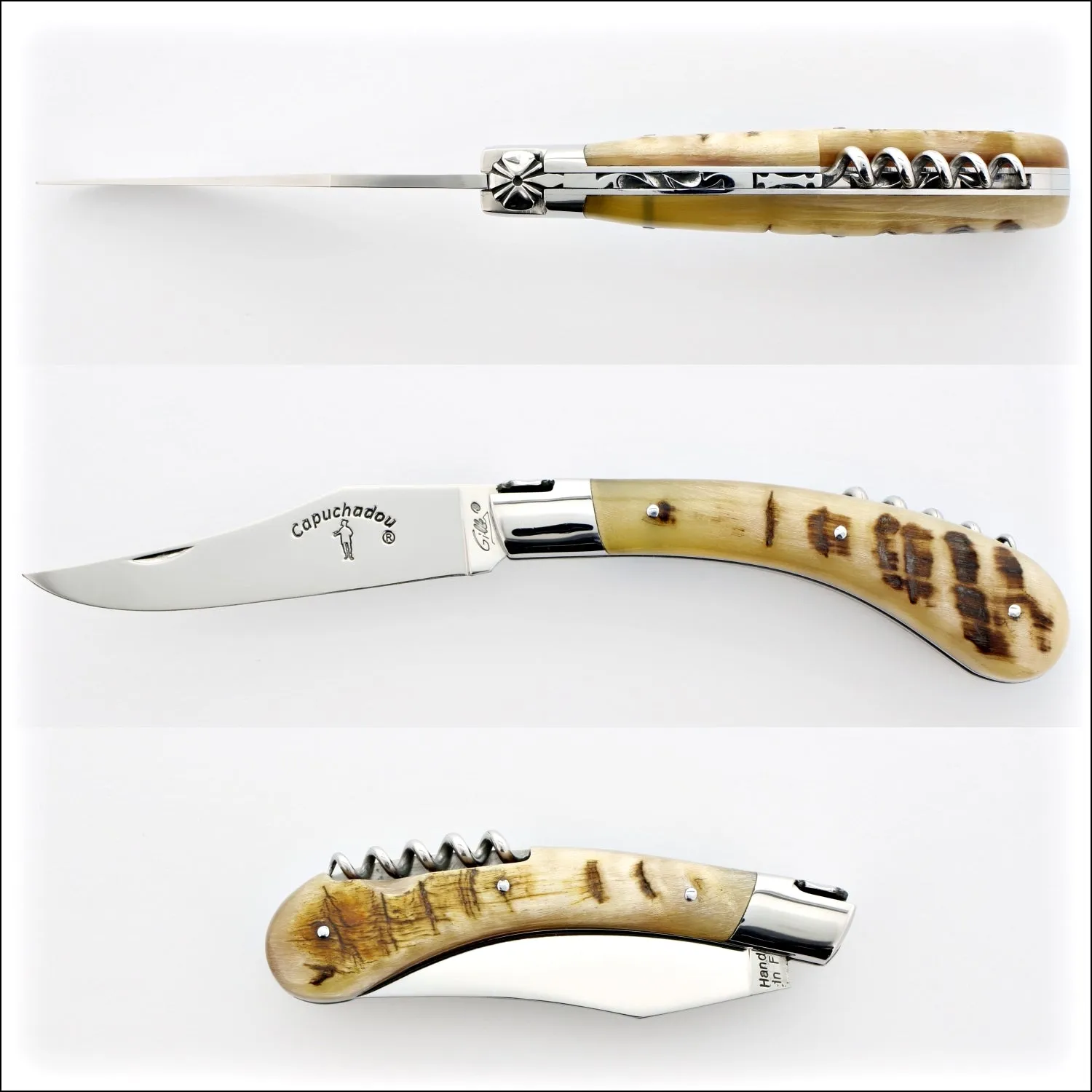 Capuchadou 12 cm Classic Corkscrew Knife Ram Horn Tip