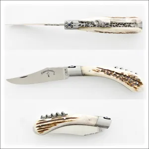 Capuchadou 12 cm Guilloche Corkscrew Knife Deer Stag