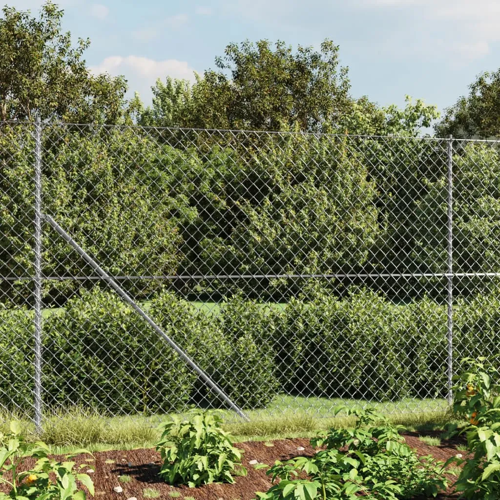 Chain Link Fence with Spike Anchors Silver 1.4x10 m