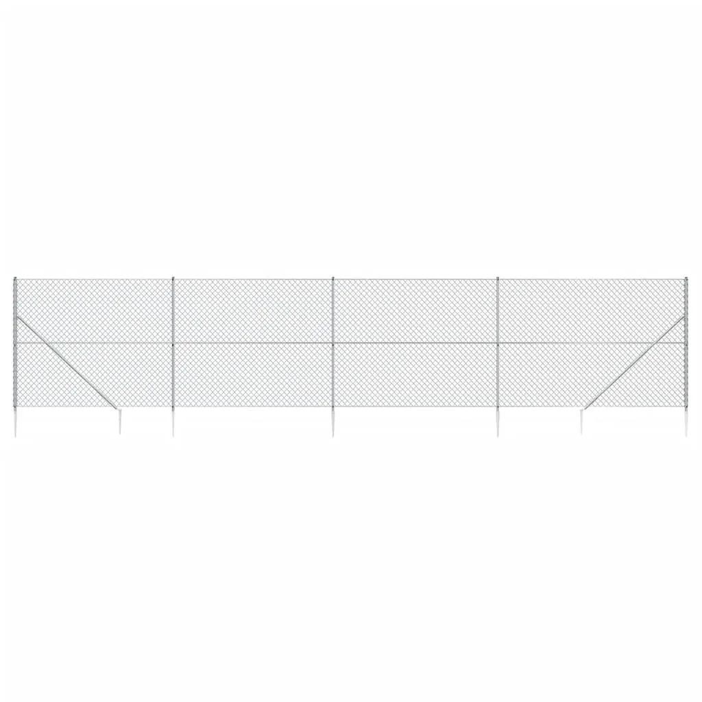 Chain Link Fence with Spike Anchors Silver 1.4x10 m