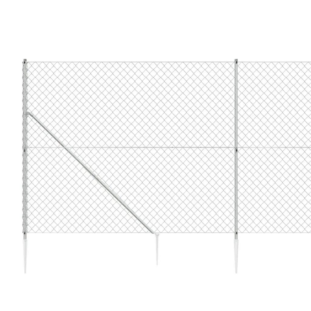 Chain Link Fence with Spike Anchors Silver 1.4x10 m