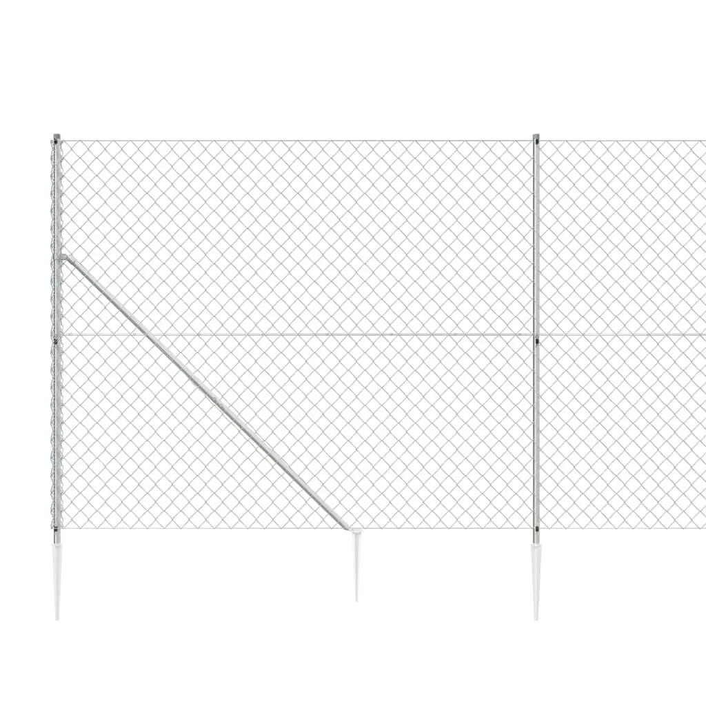 Chain Link Fence with Spike Anchors Silver 1.6x25 m