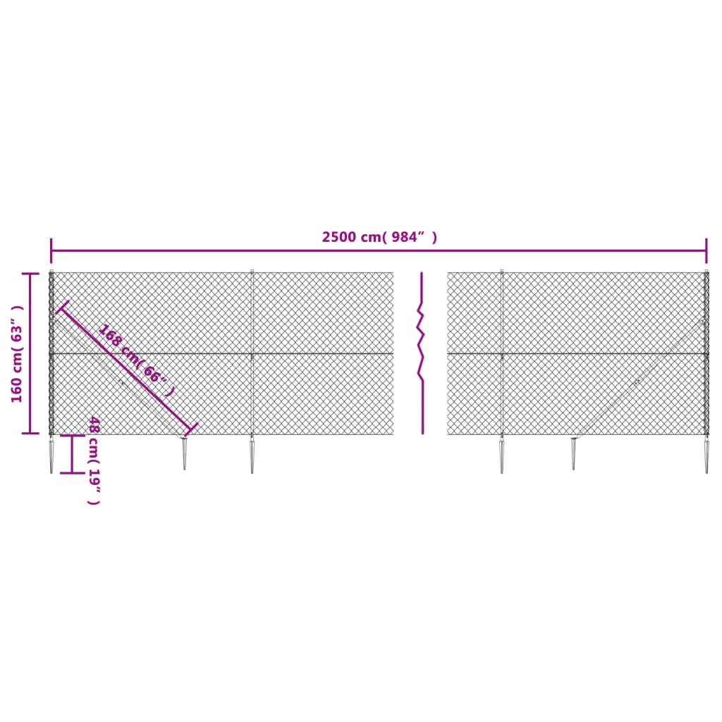 Chain Link Fence with Spike Anchors Silver 1.6x25 m