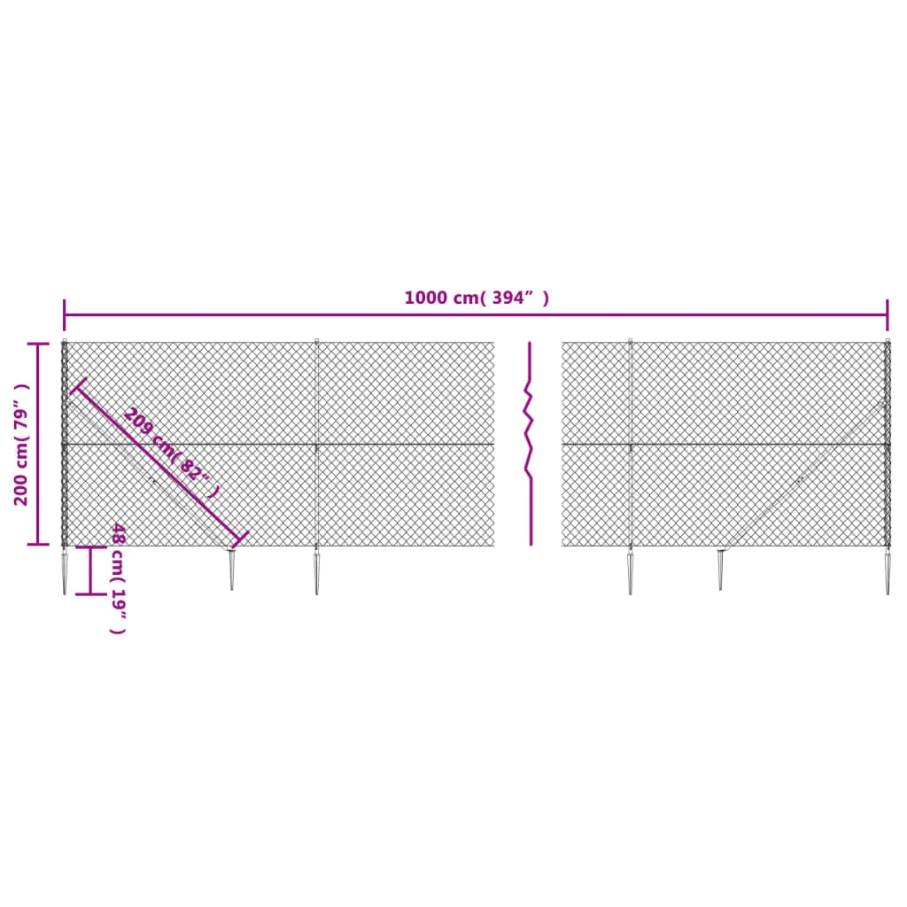 Chain Link Fence with Spike Anchors Silver 2x10 m