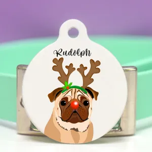 Christmas Personalised Dog ID Tag - Reindeer Antlers & Rednose