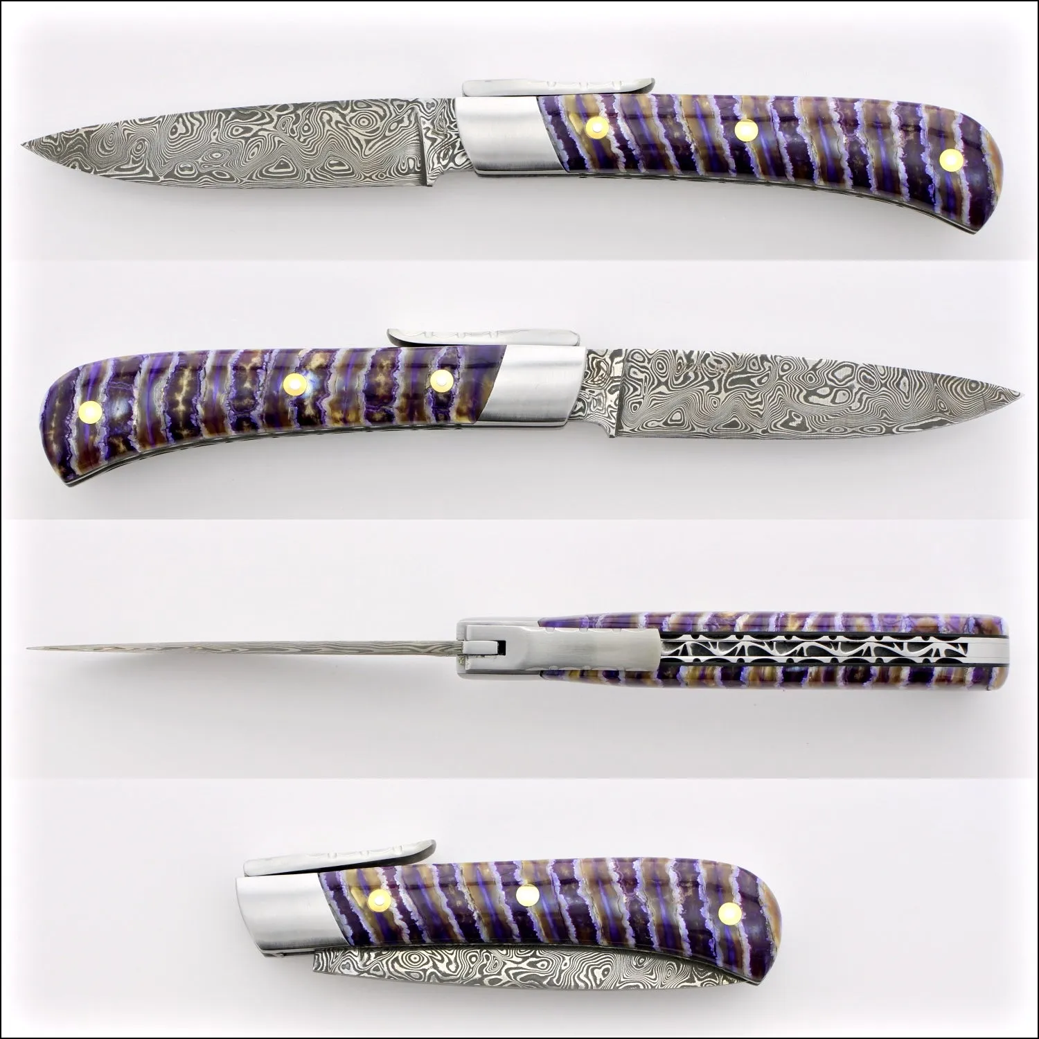 Corsican L'Antò Guilloché Damascus Blade Mammoth Tooth Deep Purple