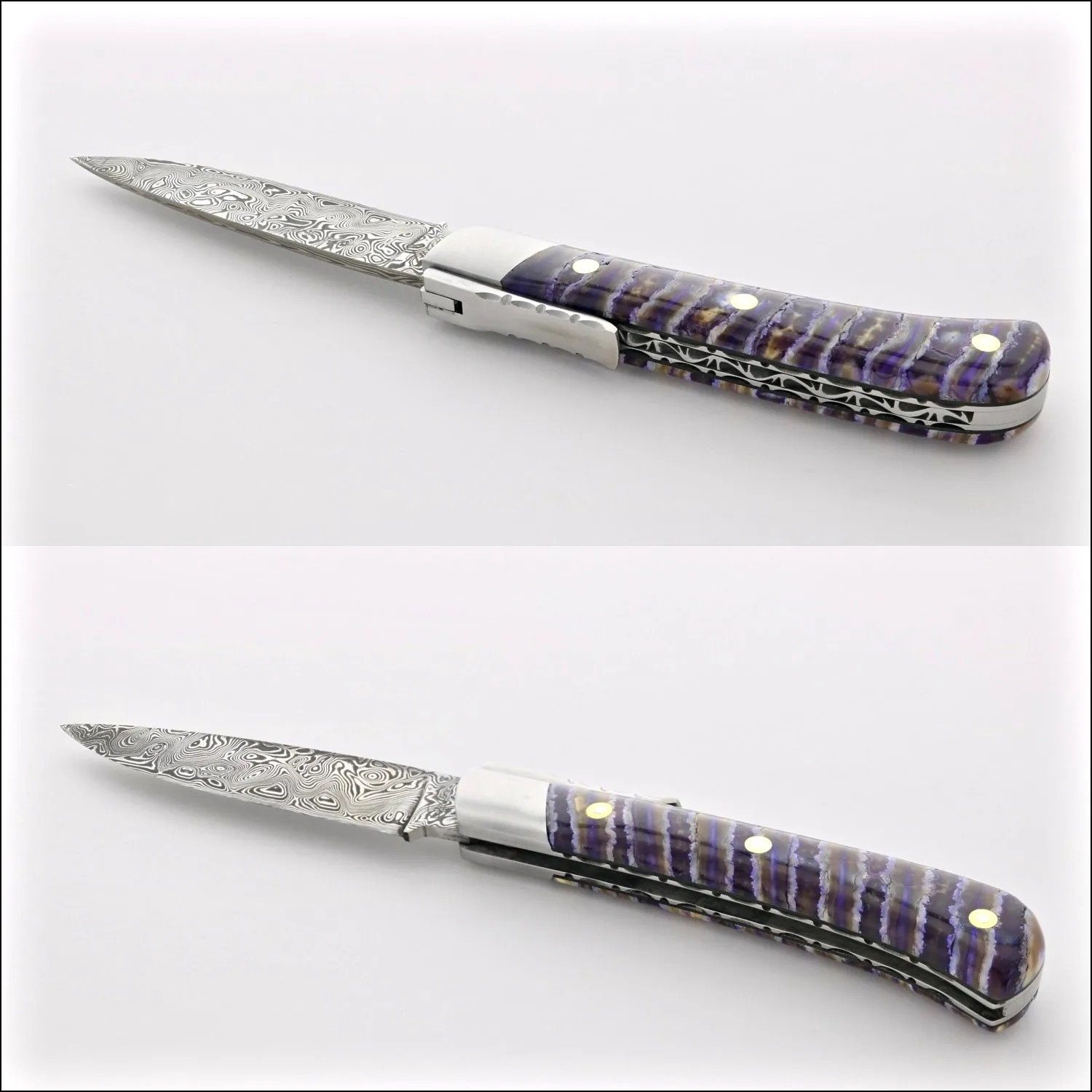 Corsican L'Antò Guilloché Damascus Blade Mammoth Tooth Deep Purple