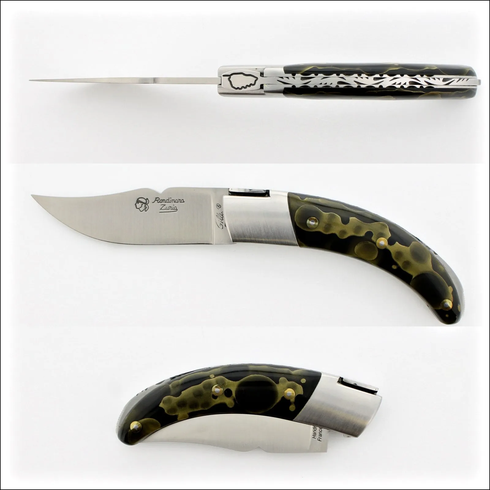 Corsican Rondinara Folding Knife Guilloche - Brass Inlay