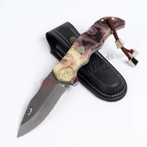 Custom Engraved Folding Knife and Leather Sheath