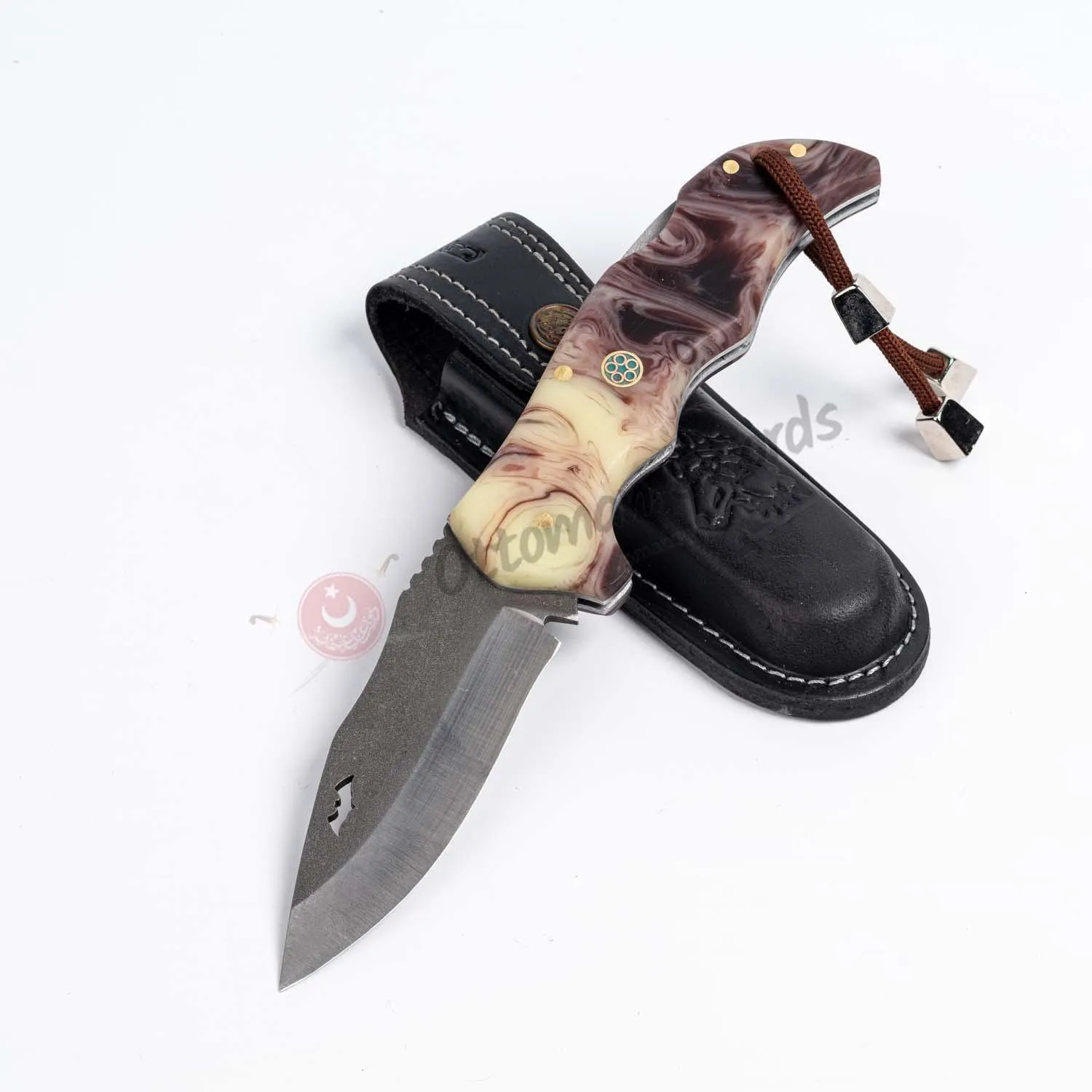 Custom Engraved Folding Knife and Leather Sheath