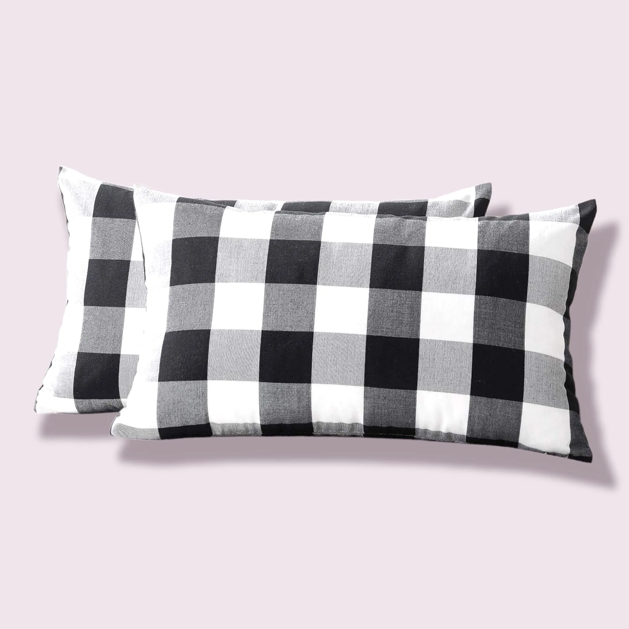 Deevine Craft Cotton Fabric Bed Pillow for Real Perfect Neck Support (16" x 26") Set of 02 Black and White Gingham Checkered Multicolor (Medium Hard Cotton Bed Pillows Set of 02) (pack of 2)