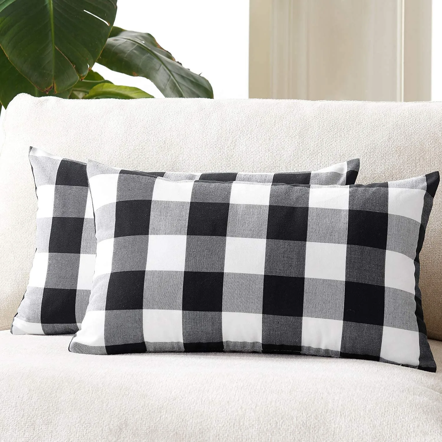 Deevine Craft Cotton Fabric Bed Pillow for Real Perfect Neck Support (16" x 26") Set of 02 Black and White Gingham Checkered Multicolor (Medium Hard Cotton Bed Pillows Set of 02) (pack of 2)