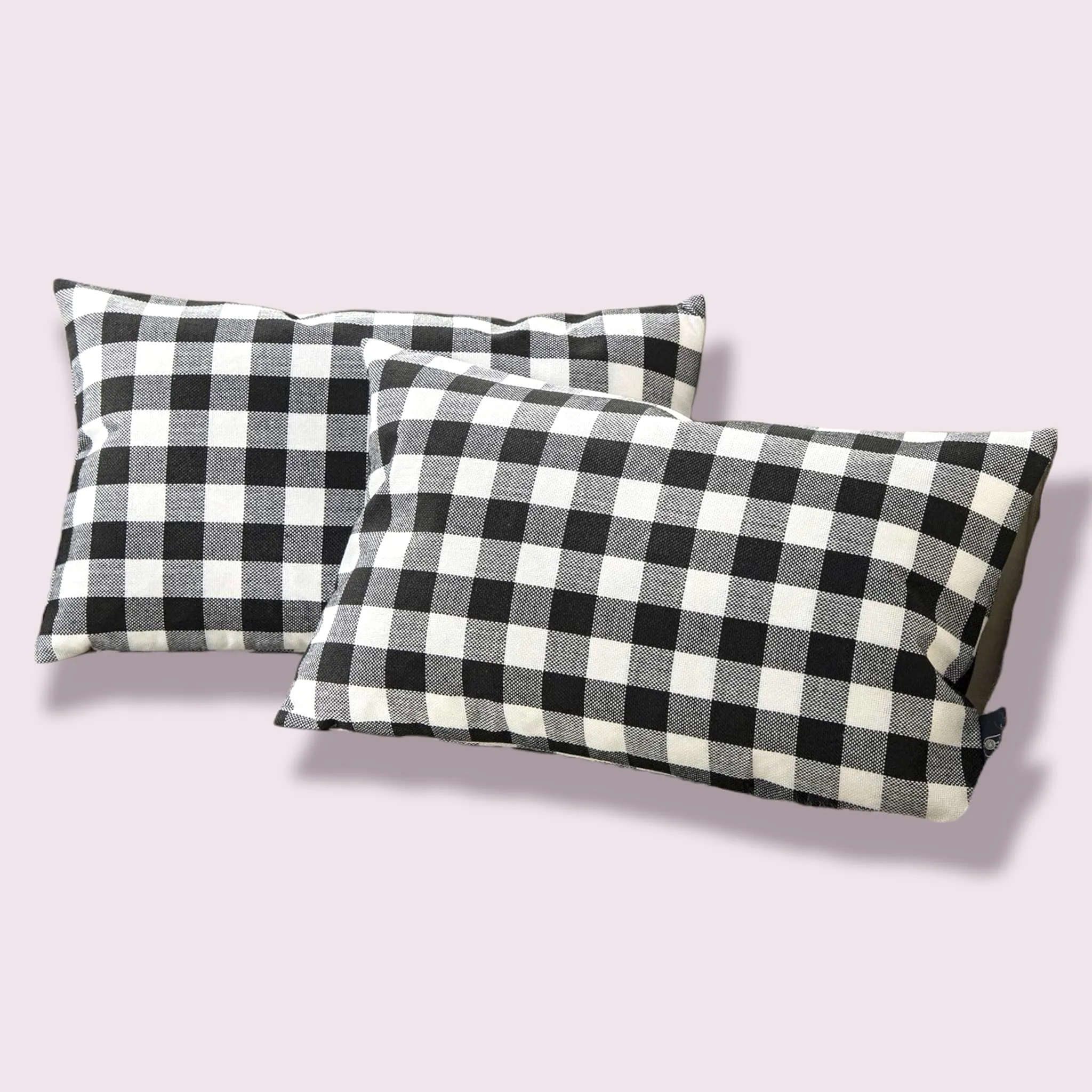 Deevine Craft Cotton Fabric Bed Pillow for Real Perfect Neck Support (16" x 26") Set of 02 Black and White Gingham Checkered Multicolor (Medium Hard Cotton Bed Pillows Set of 02) (pack of 2)