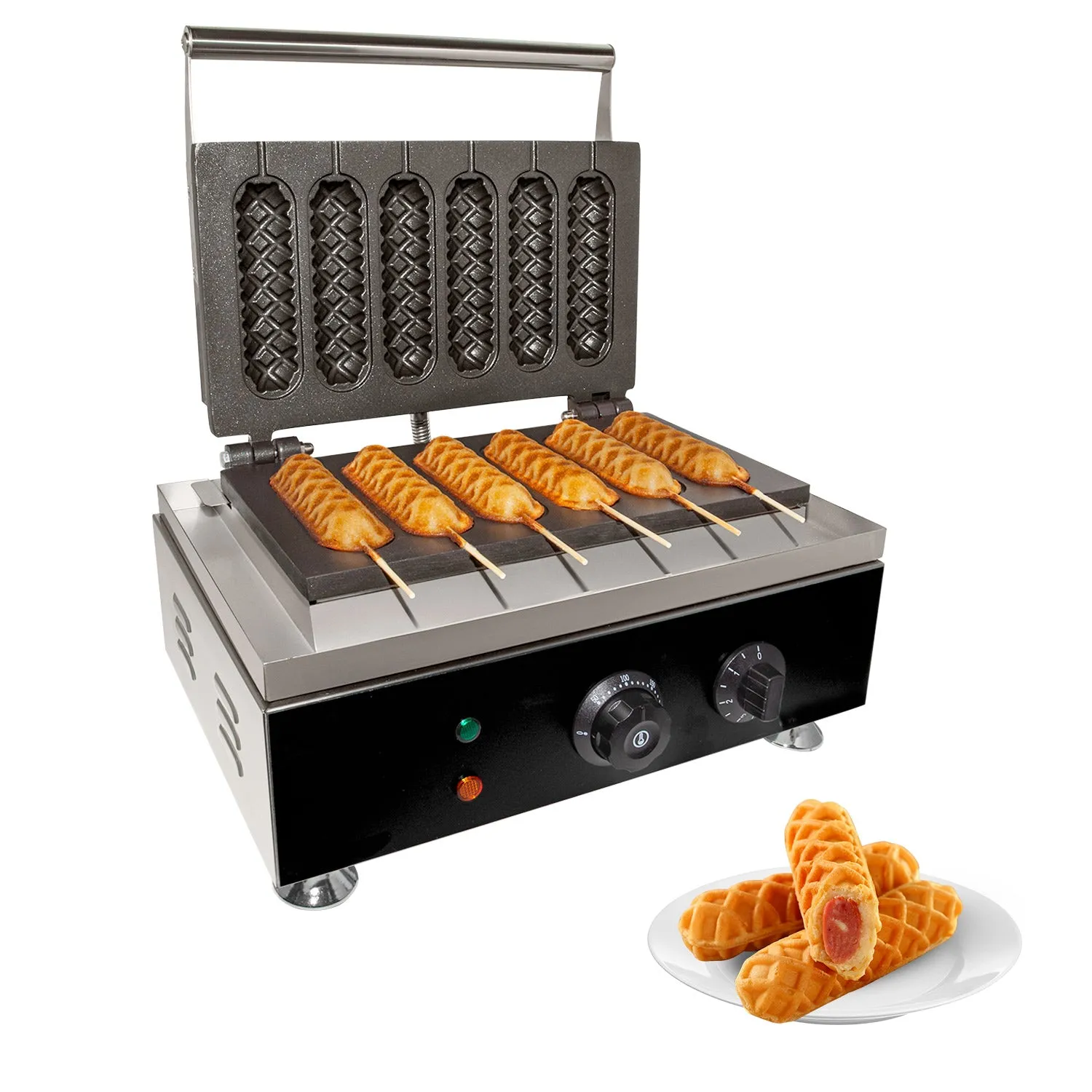 GorillaRock Corn Dog Commercial Machine | 6 Hotdog Waffles on Sticks