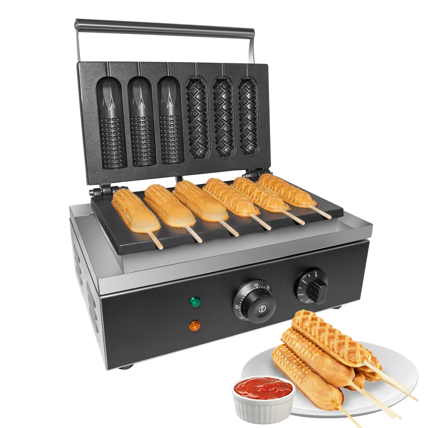 GorillaRock Corn Dog Commercial Machine | 6 Hotdog Waffles on Sticks