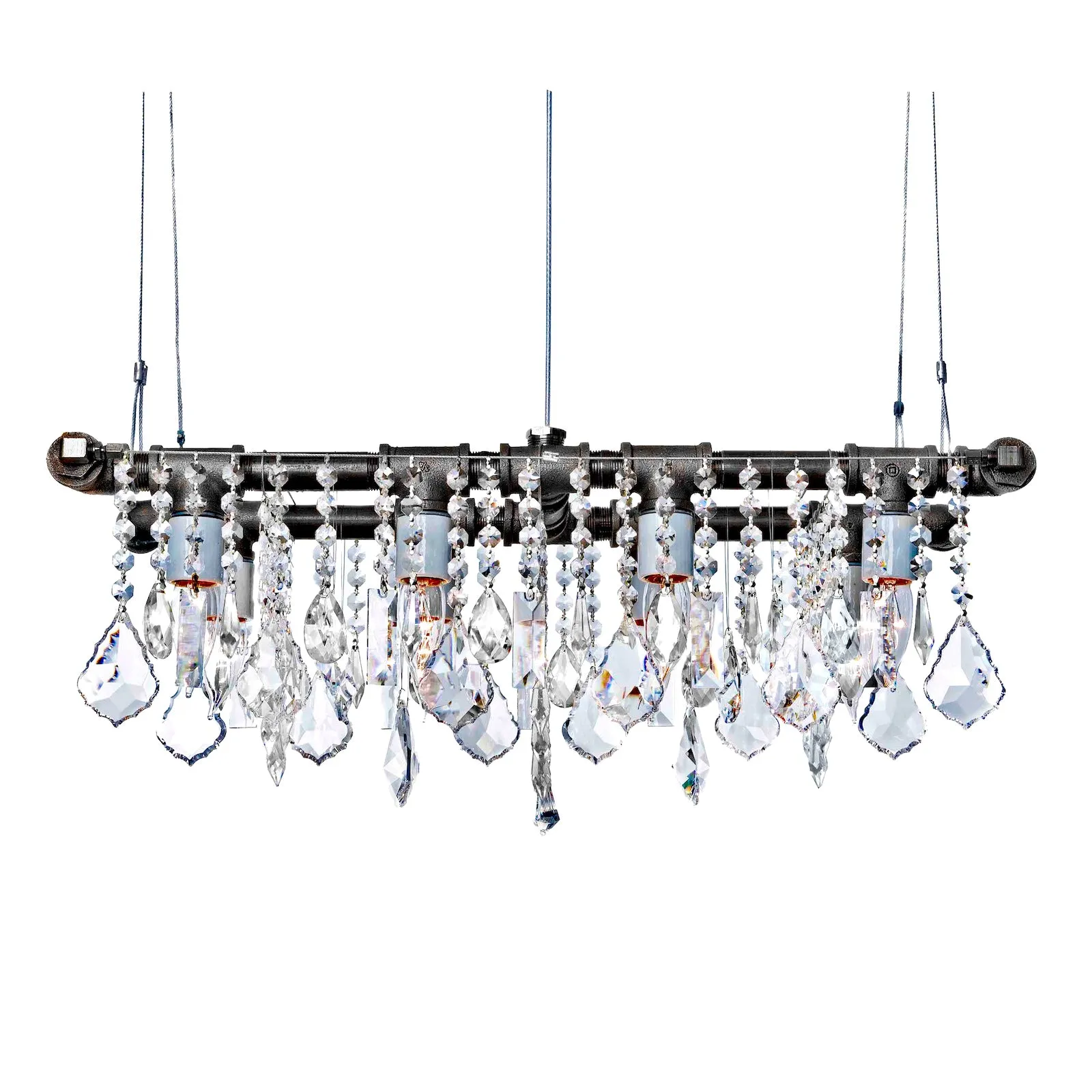 Industrial Mini-Banqueting Linear Suspension Black Steel Chandelier