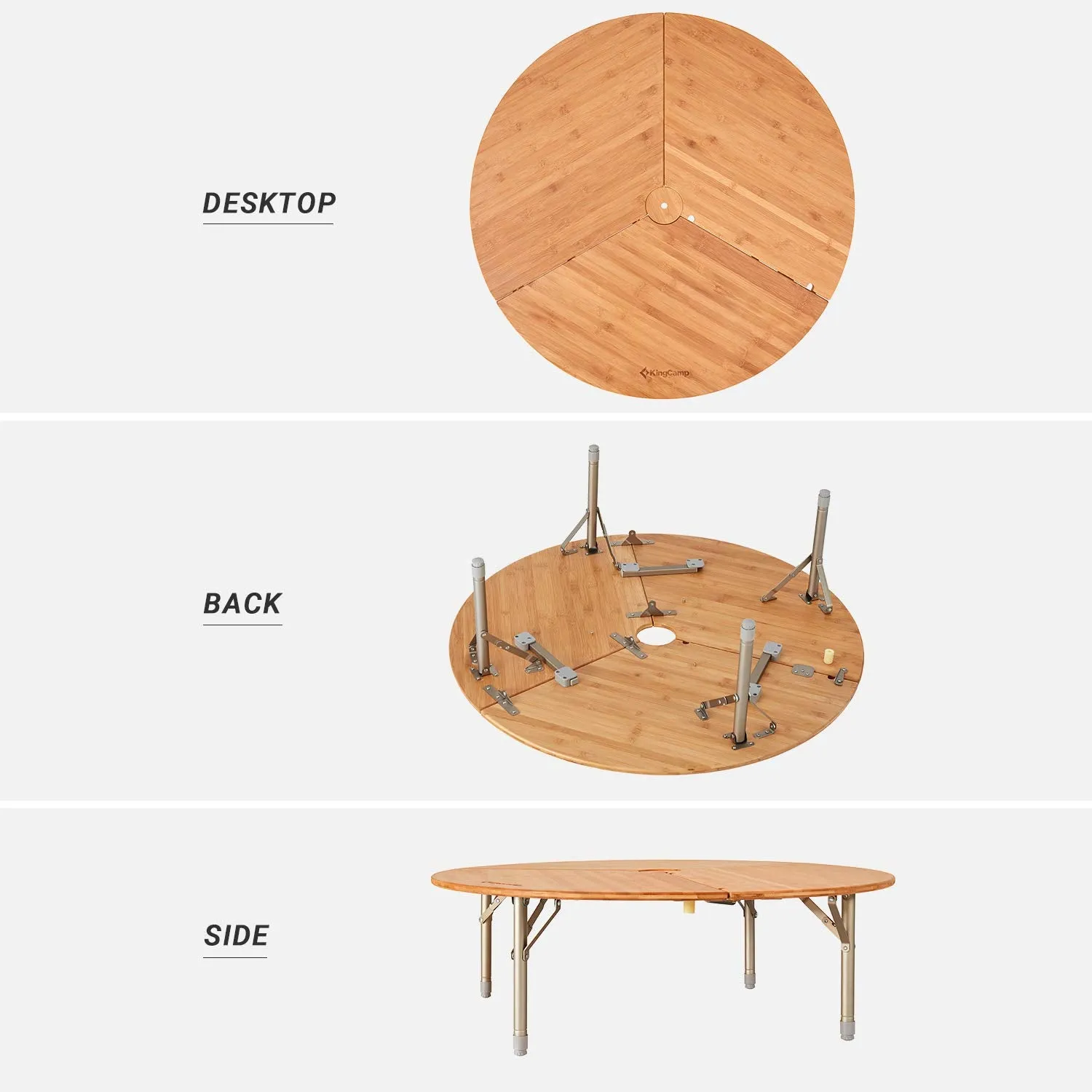 KingCamp Bamboo Round Folding Table