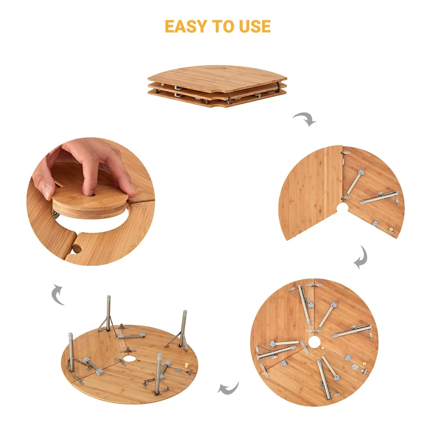 KingCamp Bamboo Round Folding Table