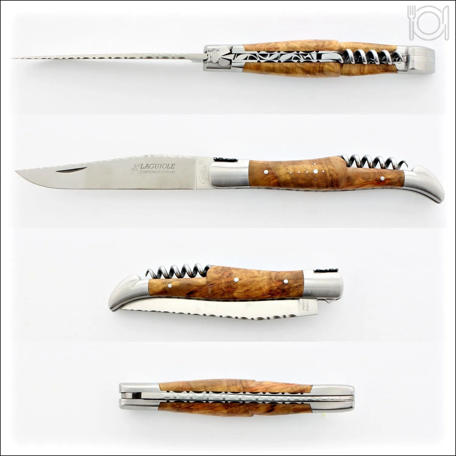 Laguiole Guilloche Corkscrew Knife - Amboyna Burl Handle