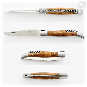 Laguiole Guilloche Corkscrew Knife - Amboyna Burl Handle