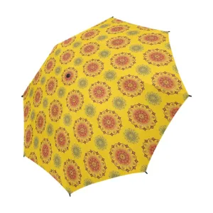 mandala gold print 3 Semi-Automatic Foldable Umbrella (Model U05)