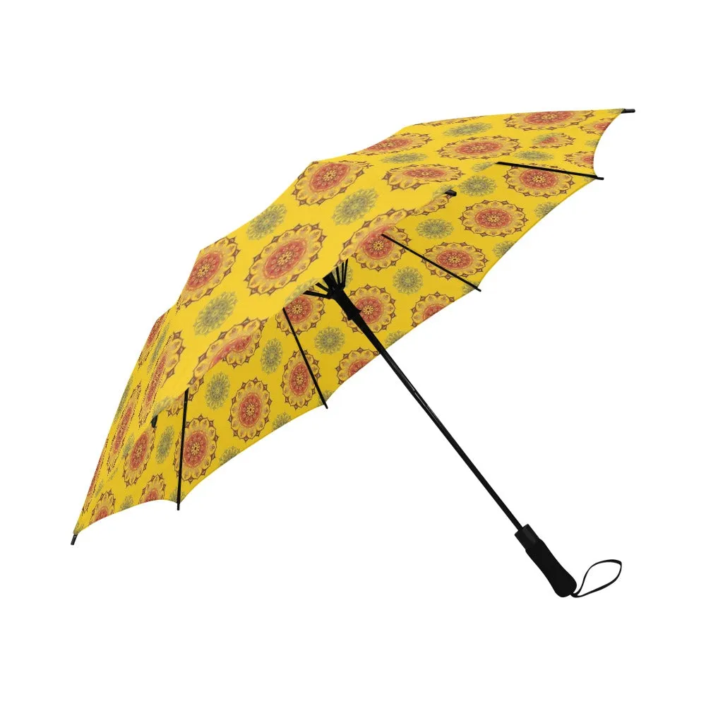 mandala gold print 3 Semi-Automatic Foldable Umbrella (Model U05)