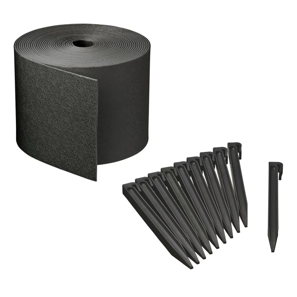 Nature Garden Border Edging Set H15 cm x 10 m with Spike Black