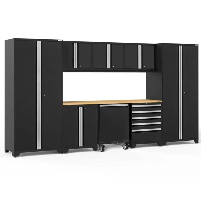 NEWAGE | Pro Series 9 Piece Cabinet Set with Wall, Base, Tool Drawer, Multi-Function Cabinet, Lockers, and 84 in. Worktop