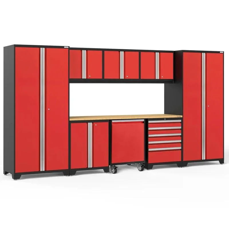 NEWAGE | Pro Series 9 Piece Cabinet Set with Wall, Base, Tool Drawer, Multi-Function Cabinet, Lockers, and 84 in. Worktop