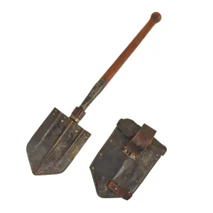 Original German WWII 1940 dated Folding Shovel Klappspaten by Franz Lipowski with 1941 dated Leather Carrier