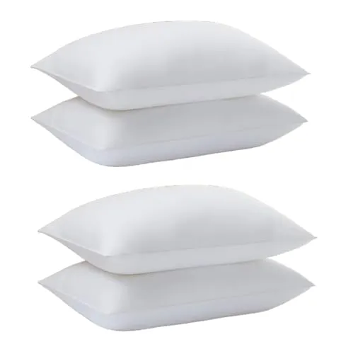 Perfect Sleeper 17x27 Inch Set of 4 Pillows, Soft Density for Stomach and Back Sleepers, Standard, Pack of 4, White, 43 x 69 cm - Plain White