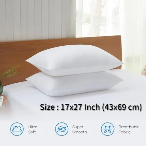 Perfect Sleeper 17x27 Inch Set of 4 Pillows, Soft Density for Stomach and Back Sleepers, Standard, Pack of 4, White, 43 x 69 cm - Plain White